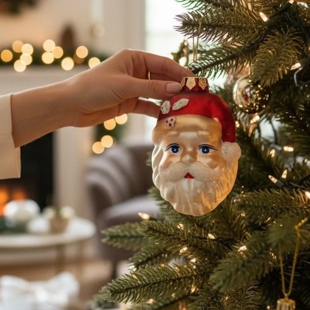 Vintage Mercury Blown Glass Santa Claus Head Christmas Ornament Glitter Tree